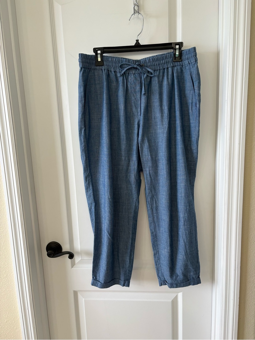 J.Crew Re-Imagined Chambray Pull-On Pants 12P Petite Blue Cotton Drawstring
